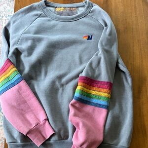 Aviator Nation Gray Sweatshirt with Rainbow Sleeve Accents